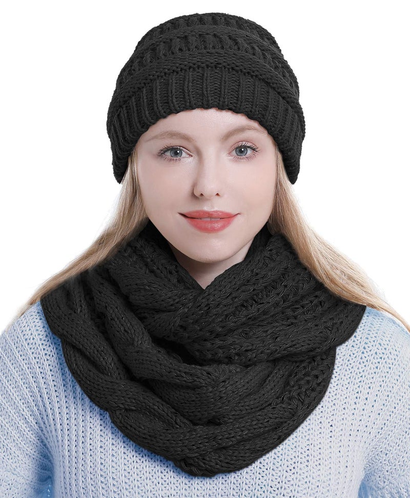 Double Couple Womens Scarf Beanie Hat Set Thick Winter Infinity Scarf Knit Scarfs for Women - Image 2